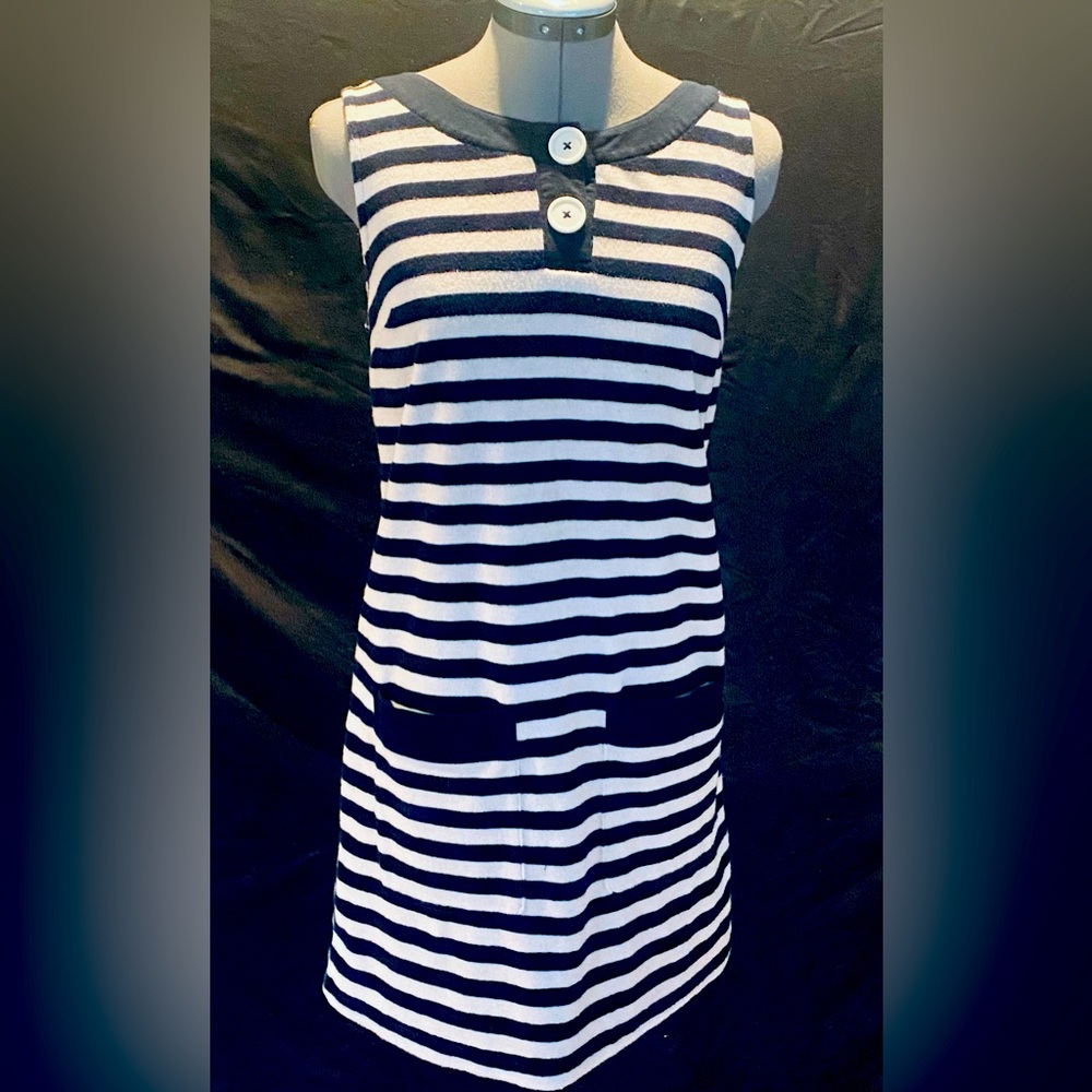 Boden, Navy Blue and White Striped, Soft Terry Cloth Swim Coverup Dress. size 6